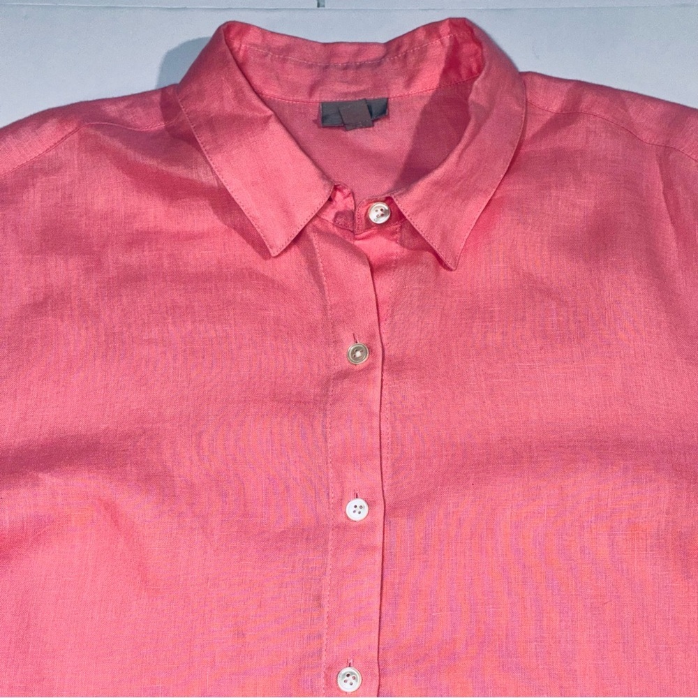 J. Jill Linen Button Down Shirt Long Sleeve Pink Medium coastal grandma minimal